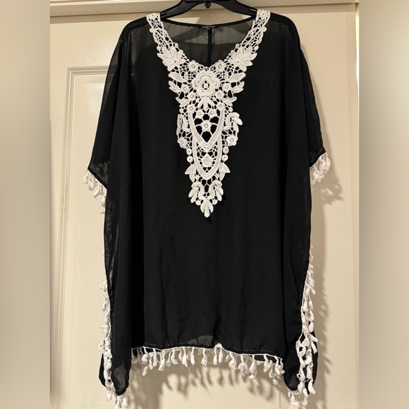 CPOKRTWSO Women’s Crochet Chiffon Tassel Swimsuit Beach Bikini Cover Up 2XL - Picture 5 of 8